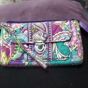Vera Bradley Quilted Wristlet in Purple, Teal & Lime Paisley